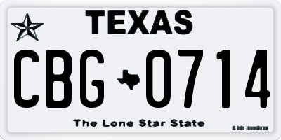 TX license plate CBG0714