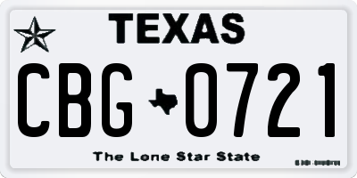 TX license plate CBG0721