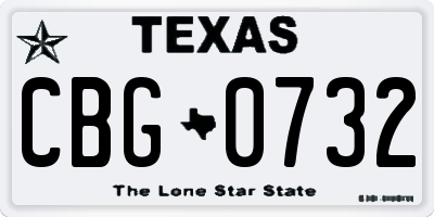 TX license plate CBG0732