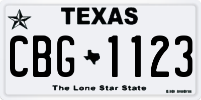 TX license plate CBG1123