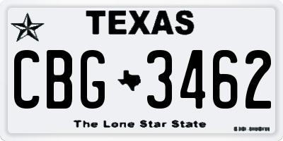 TX license plate CBG3462