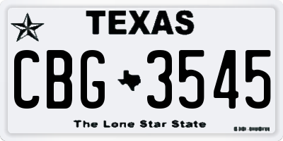 TX license plate CBG3545