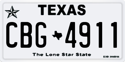 TX license plate CBG4911
