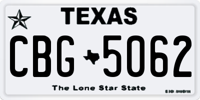 TX license plate CBG5062