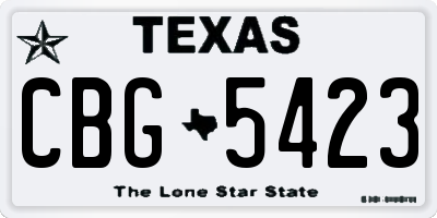 TX license plate CBG5423