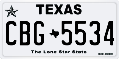 TX license plate CBG5534
