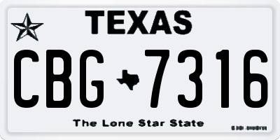 TX license plate CBG7316