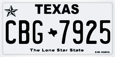 TX license plate CBG7925