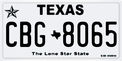 TX license plate CBG8065