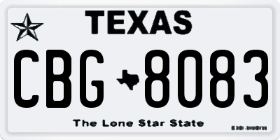 TX license plate CBG8083