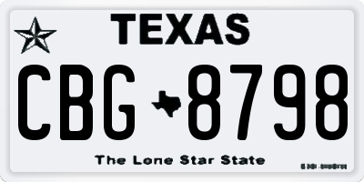TX license plate CBG8798