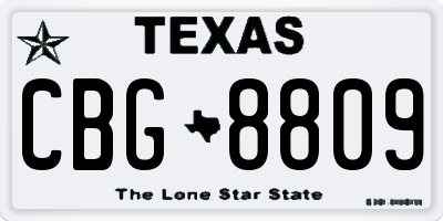 TX license plate CBG8809