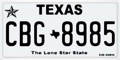 TX license plate CBG8985