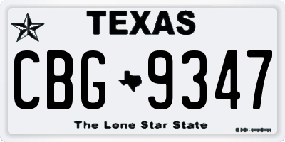 TX license plate CBG9347