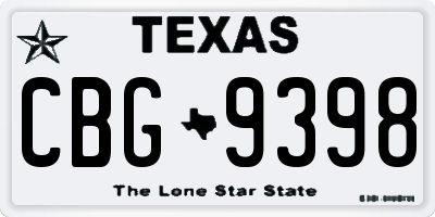 TX license plate CBG9398