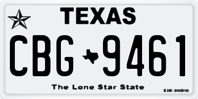 TX license plate CBG9461