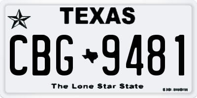 TX license plate CBG9481