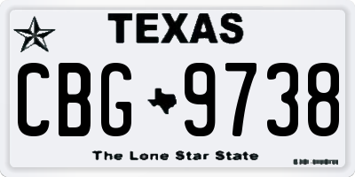 TX license plate CBG9738