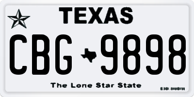 TX license plate CBG9898