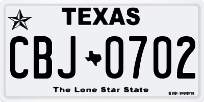 TX license plate CBJ0702