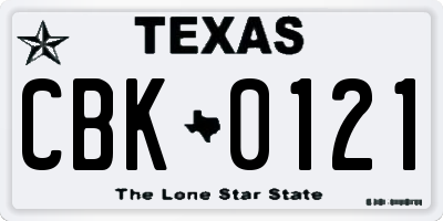 TX license plate CBK0121