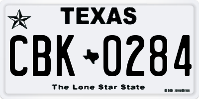 TX license plate CBK0284