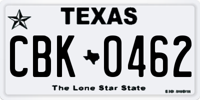 TX license plate CBK0462