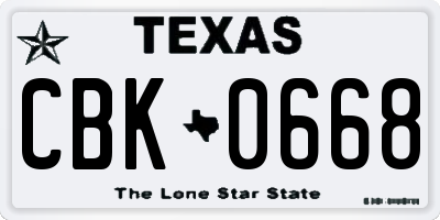 TX license plate CBK0668