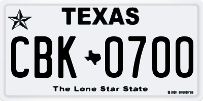 TX license plate CBK0700