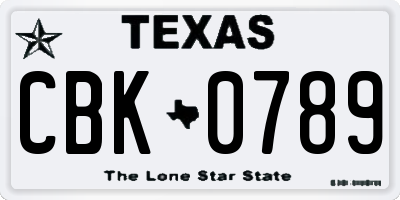 TX license plate CBK0789