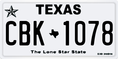TX license plate CBK1078