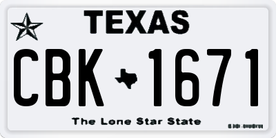 TX license plate CBK1671