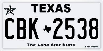 TX license plate CBK2538