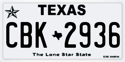 TX license plate CBK2936