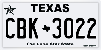 TX license plate CBK3022