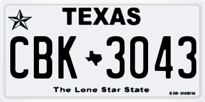 TX license plate CBK3043