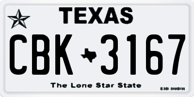 TX license plate CBK3167