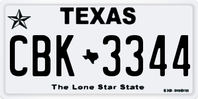 TX license plate CBK3344