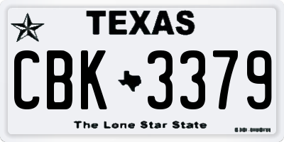 TX license plate CBK3379