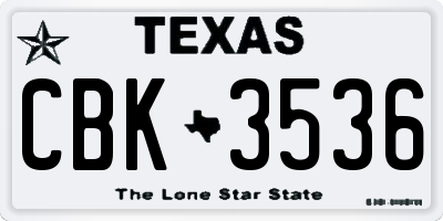 TX license plate CBK3536