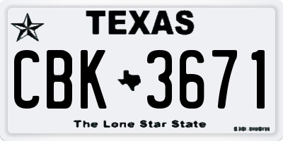 TX license plate CBK3671
