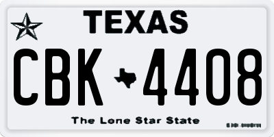 TX license plate CBK4408