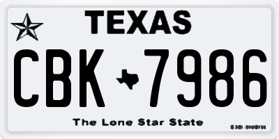 TX license plate CBK7986