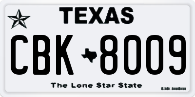 TX license plate CBK8009