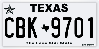 TX license plate CBK9701