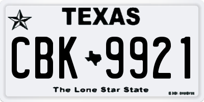 TX license plate CBK9921
