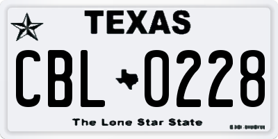 TX license plate CBL0228