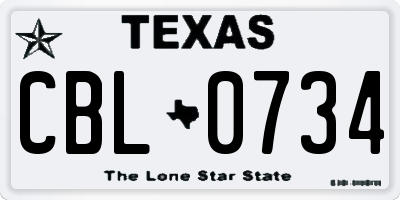 TX license plate CBL0734