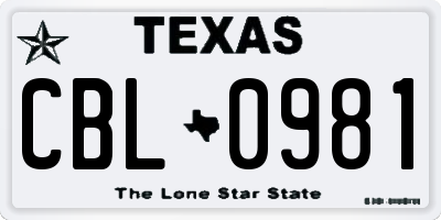 TX license plate CBL0981