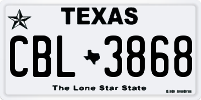 TX license plate CBL3868